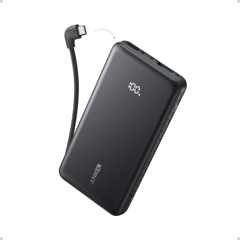 Anker Zolo Power Bank, 10,000mAh 22.5W with Built-in USB-C Cable
