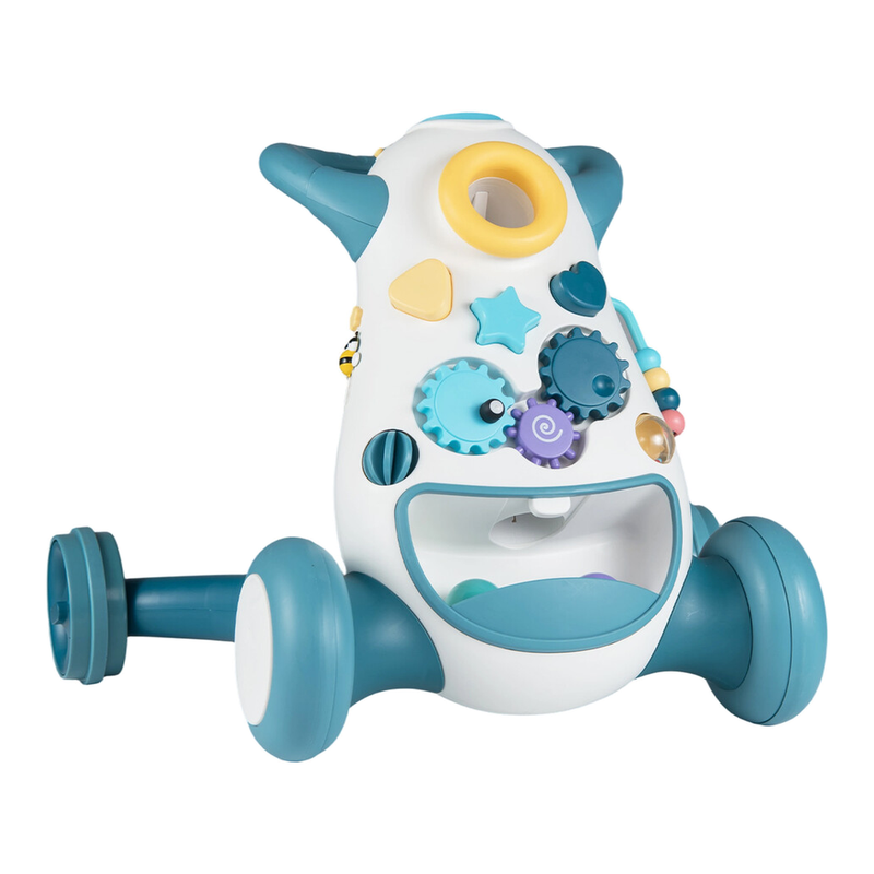 Baby-Lauflernwagen mit Musik und Licht, Gehhilfe, mit Formen-Sortierspielzeug und drehbarem Getriebe, Blau