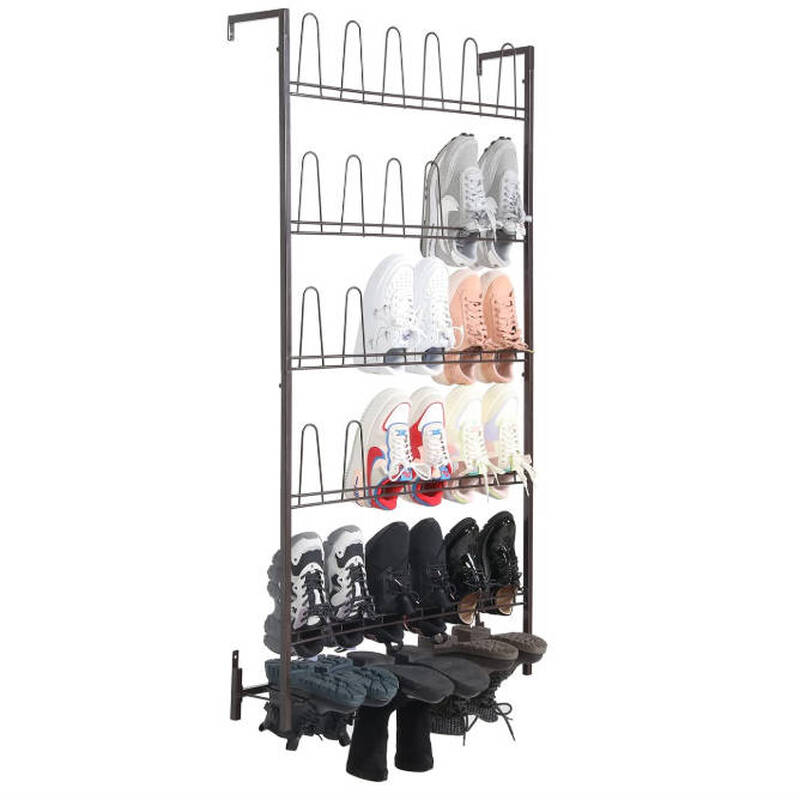 MyGift 5-stufiges Wandregal Dunkelbraun Metall für 18 Paar Stiefel und Schuhe