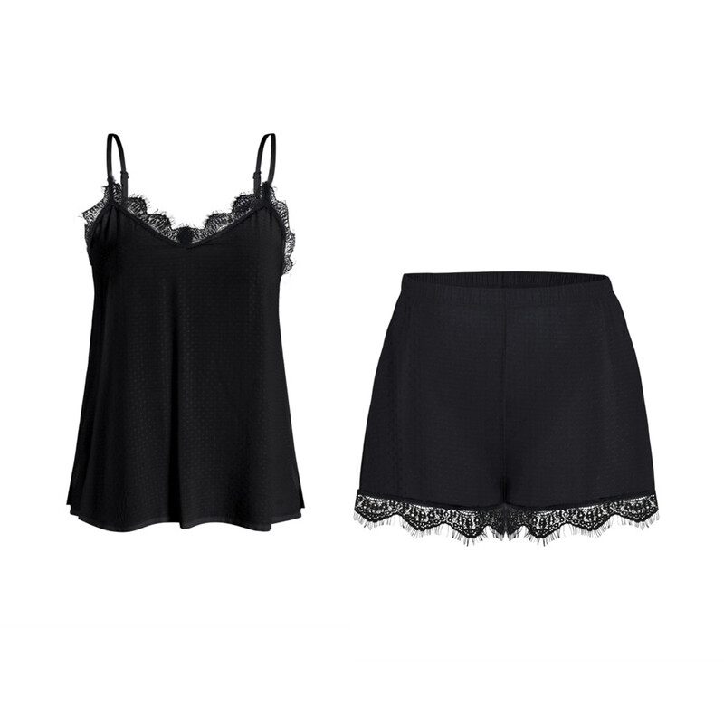 lace v-neck black camisole and shorts set XL
