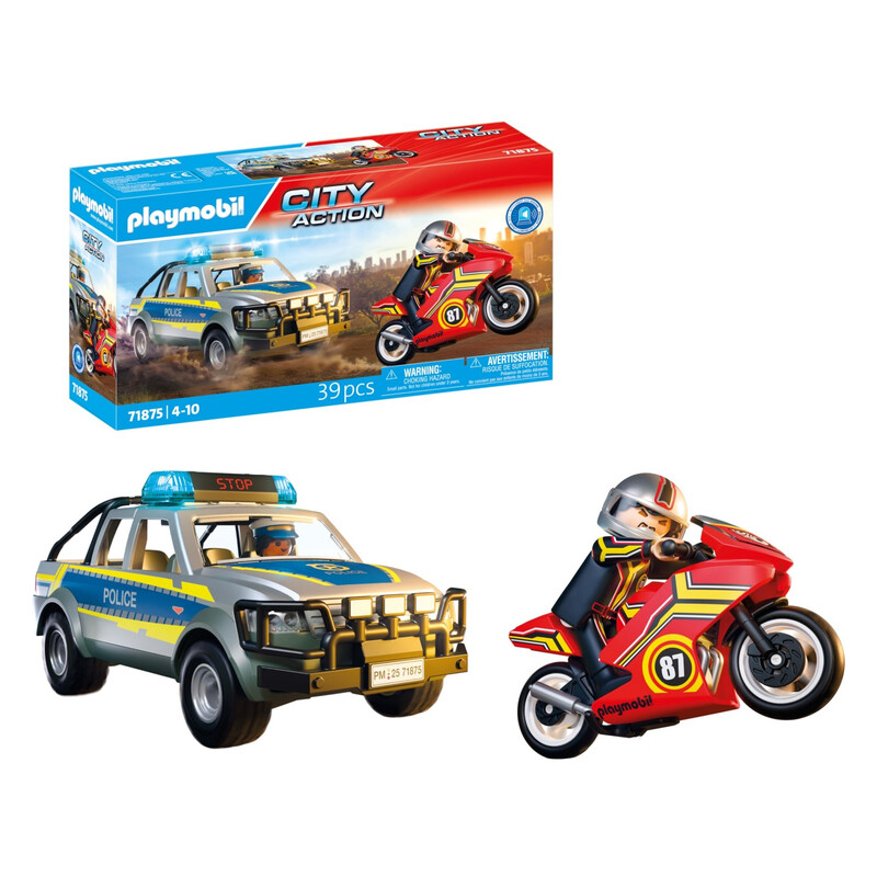 PLAYMOBIL City Action Verfolgungsjagd mit Polizei-Pick-up Polizei-Spielzeug mit Licht- & Soundeffekten Actionreiches Abenteuerspielzeug für Kinder ab 4 Jahren 71875