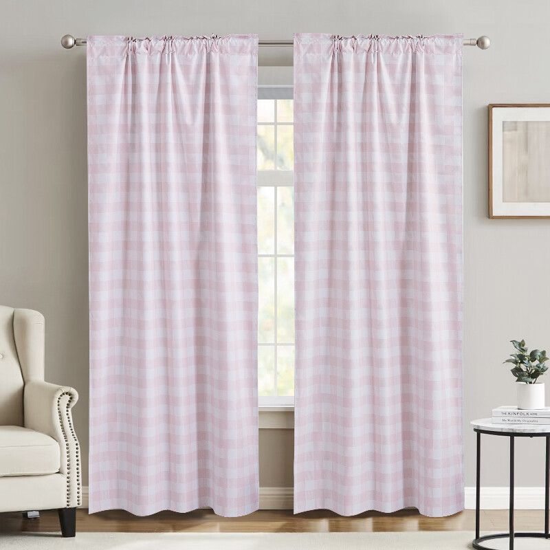 MEROPE, Polyester-Jacquard-Verdunkelungsvorhang, 100x200cm, rosa kariert, 2er-Pack