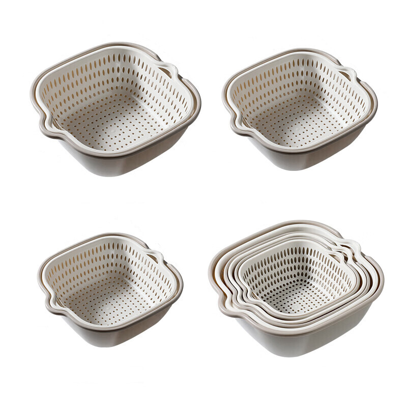 Gray and White Drainage Basket Six-Piece Set