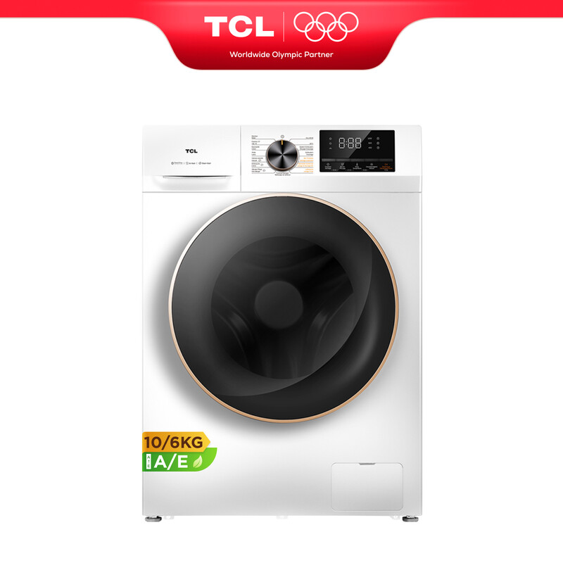 TCLWas-droogcombinatie, 10 kg/6 kg, met Slimme DD-motor, Eliminerend Bacteriesysteem, Stoomwas, Was & Droog 60 min, Snelwas 15 min, Kinderslot, Einde uitstellen, 10 jaar motorgarantie [Energieklasse A/E]  CP1210WA0