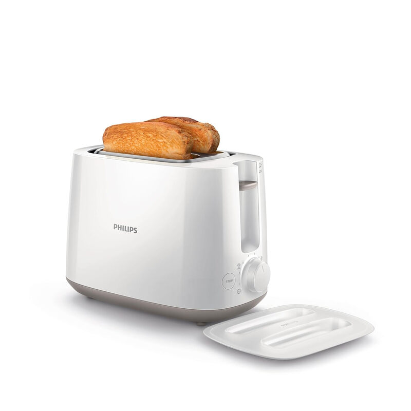 Philips Daily Collection broodrooster HD2582/00 met 8 standen, geïntegreerd broodjesrek, compact ontwerp en stofkap