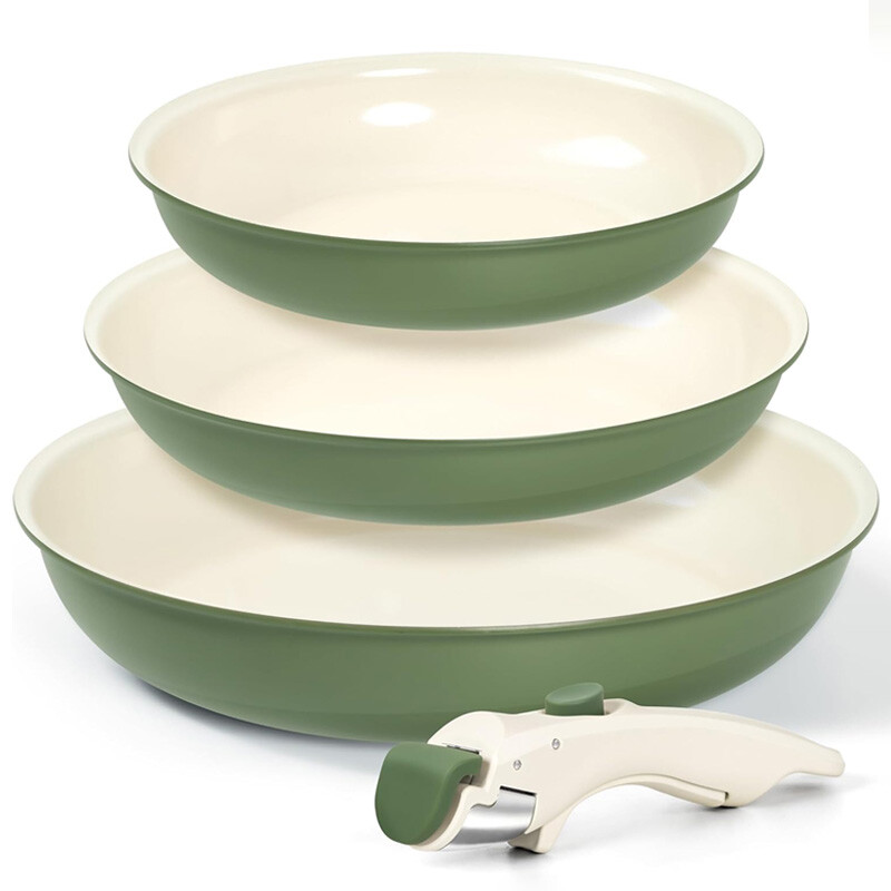 Nonstick Frying Pan Set, 8 / 9.5 / 11 Inch Ceramic Coated Skillets with Removable Han