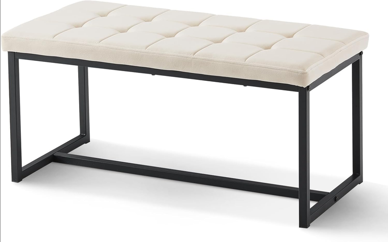 CLIPOP Dining Room Bench Seat Velvet Padded Cushioned Hallway Benches with Metal Frame Lounge Long Dinner Stool Cream