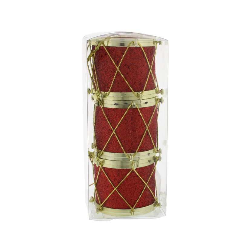 Festive Christmas Red & Gold Drum Ornament Set - Festive Pack of Three 6cm Seasonal Party Drums for Holiday Decor