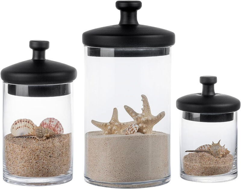 MyGift Apothekerglas-Set aus Glas mit schwarzen Deckeln, dekorative Aufbewahrungsbehälter für Küche und Bad, Gläser für Hochzeits-Tischdekoration, Behälter für Süßigkeitenbuffet