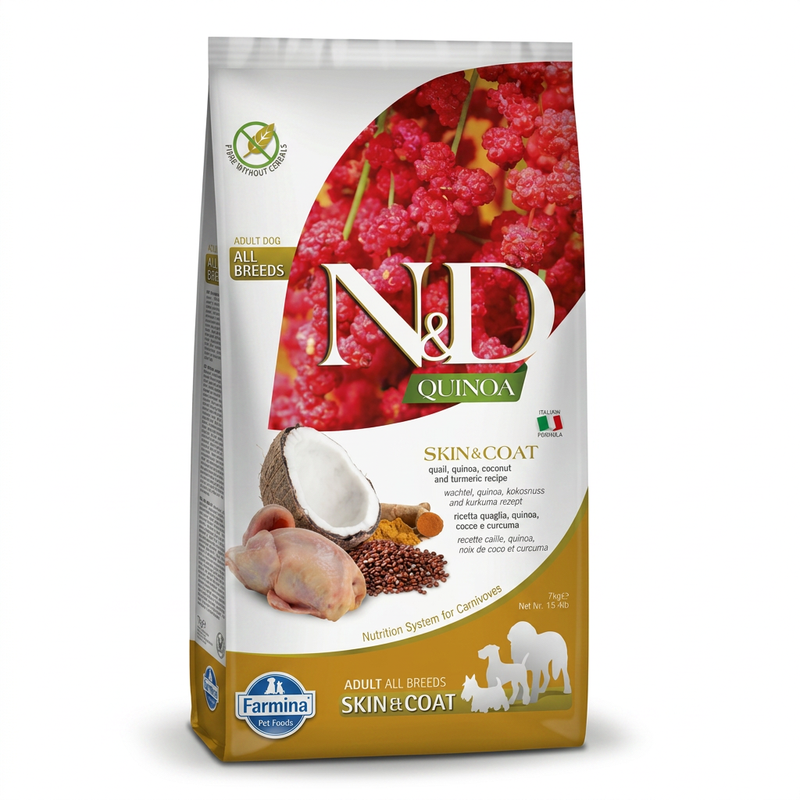 Farmina N&D Quinoa Serie Haut- und Fellpflege Adult Mittelgroßer bis großer Hunde-Nahrung, Wacholderfleisch 7 kg