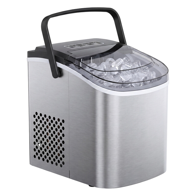 Ochama ijsblokjesmachine tafelmodel, zelfreinigend, 6 minuten, 9 ijsblokjes, 2 maten, 12 kg per 24 uur, draagbaar voor keuken, thuis, kantoor, studentenkamer, feest, camping, zilvergrijs