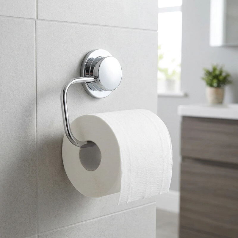 Croydex Stick 'n' Lock Toilet Roll Holder - Chrome