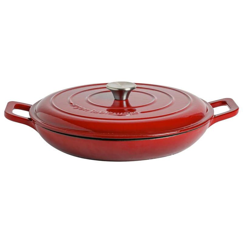 Argon Tableware Shallow Cast Iron Casserole Dish, 2.3L, Red Ombre
