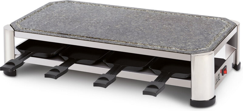 Fritel Steengrill SG 2180 - Hot Stone Grill/Raclette Kerst - Natuursteen - 1500 W - 49,5 x 27 cm - 2 tot 8 personen + 8 raclettepannetjes & spatels