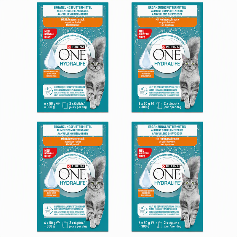 Purina One Hydralife Nourriture humide complémentaire pour chats adultes Saveur poulet*4