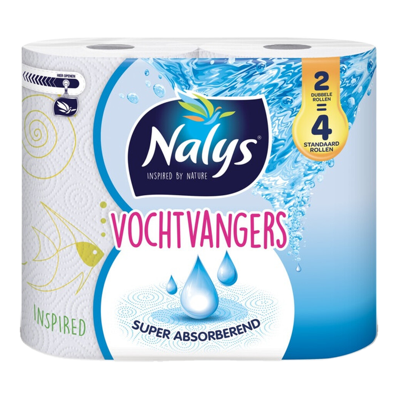 Nalys Vochtvangers keukenpapier 2=4 rol in 80% gerecycleerde folie