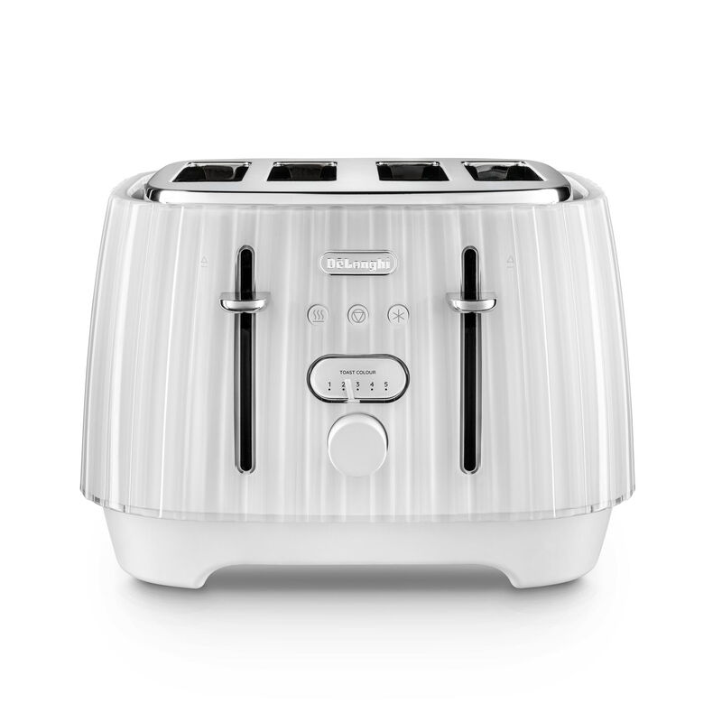 De'longhi Ballerina 4 Slice Toaster, Extra-Wide Slots, Plissé Texture, Opaline White
