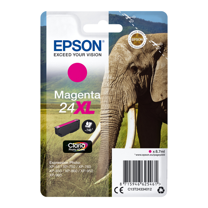 Epson Elephant singlepack magenta 24XL Claria Photo HD inkt