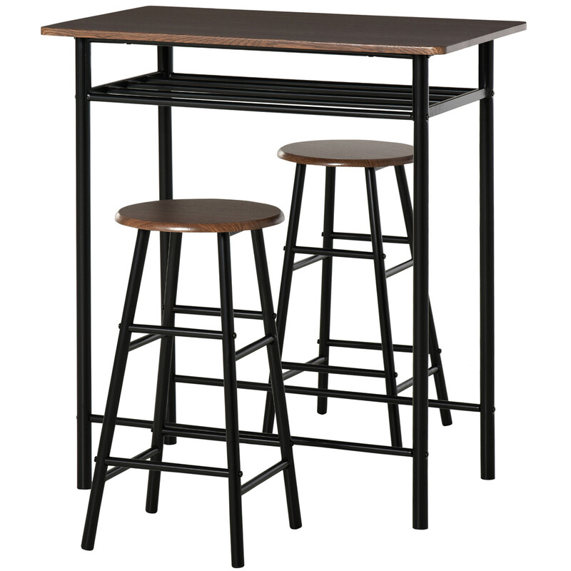 Bar Table & 2 Stools Set Compact Black/Walnut