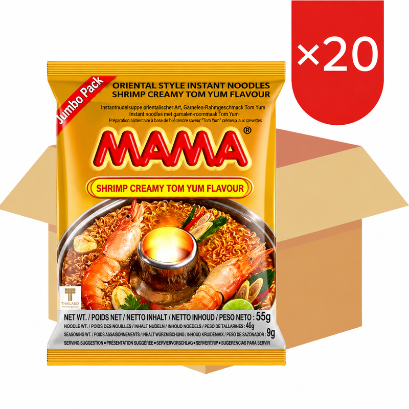 MAMA instantnoedels met romige tom yum-garnalensmaak jumbopak 20 x 90 g doos geïmporteerd uit Thailand