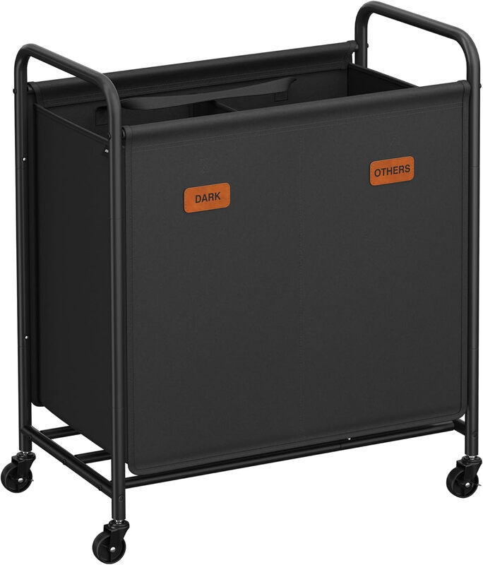 Songmics Home Songmics 2-Fach Wäschewagen, Fahrbarer Wäschekorb Mit Rollen, Großem Fassungsvermögen Und Abnehmbaren Beuteln, Für Waschküche, Schlafzimmer,