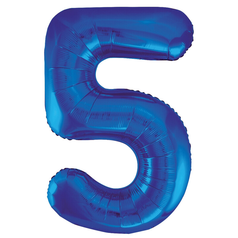 Unique Giant Number 5 Balloon, Blue, 86cm