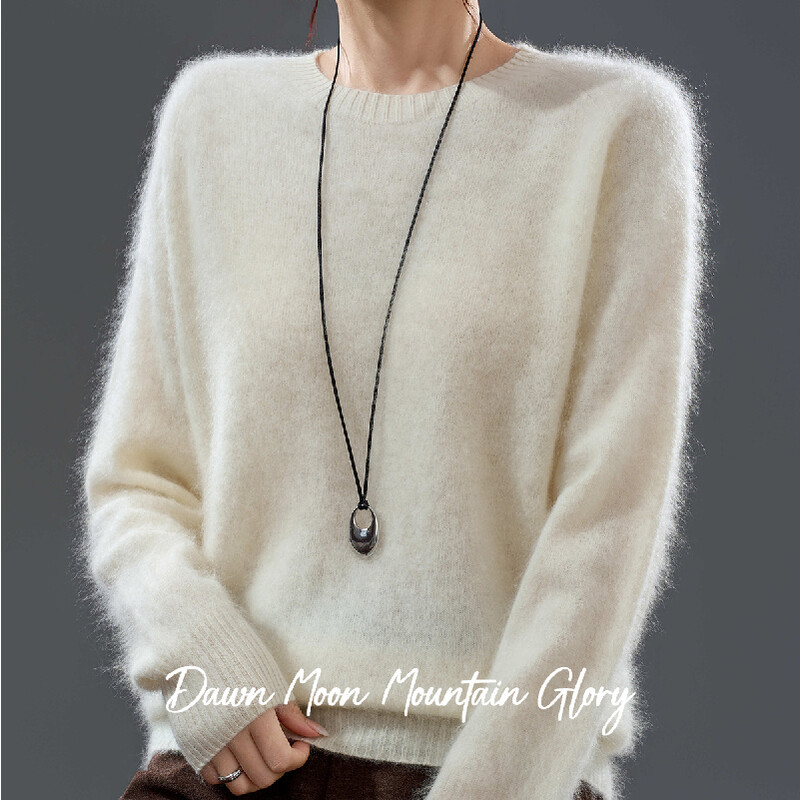 Basismodel ronde hals fleece cashmere trui 30% cashmere + 70% Australische merino fijne wol wolkenwit one size