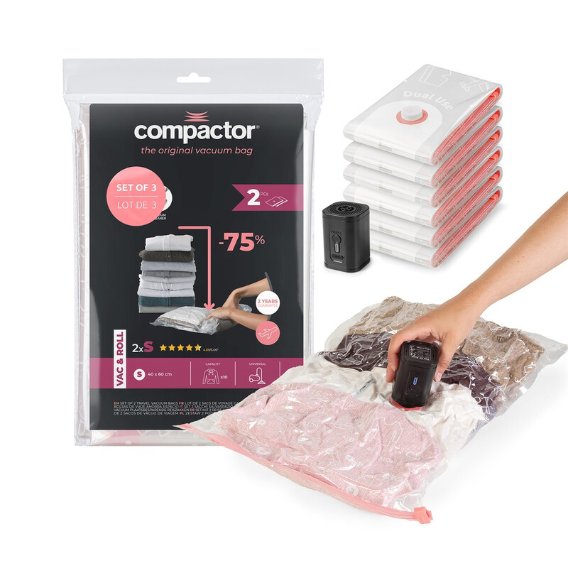 Sac de rangement sous vide taille vendu par 6 + pompe portable Compactor
