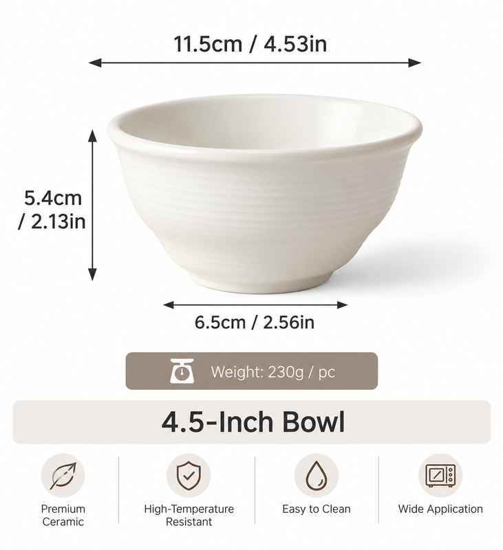 JIWOO Zen 4,5 Zoll exquisite Keramikschale, mattweißes Finish, 1 Stück—Reisschale, Hot-Pot-Schale, Dessertschale