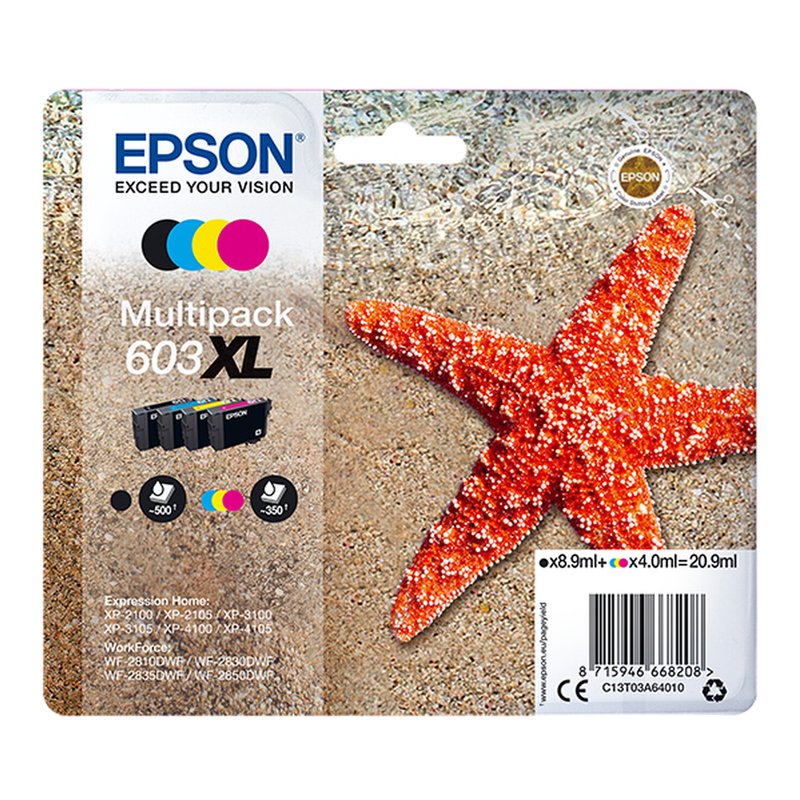 Epson C13T03A64020 inktcartridge, origineel, hoge (XL) capaciteit, zwart, cyaan, magenta, geel, 1 stuk