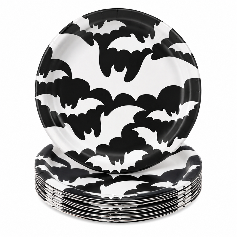 9-Inch Bats Halloween Round Dinner Plates, Pack of 8