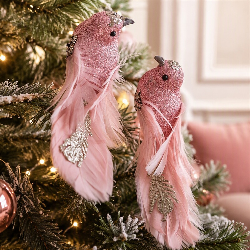 Huacan Kerstdecoratie vogels roze