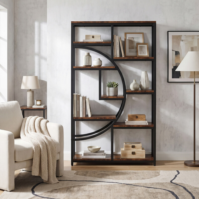 Freistehendes Bücherregal, 175cm Etagere-Bücherregal mit 9 offenen Regalen