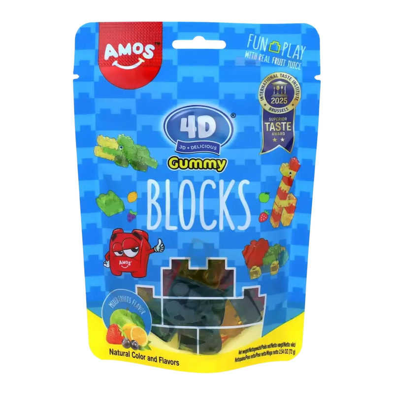 Amos 4D gummieblokjes - gemengde vruchtensmaak 72 g