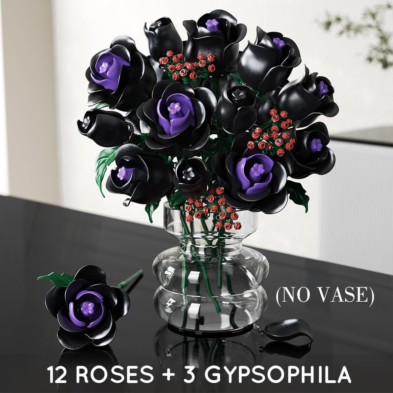 Schwarze Rosen und Schleierkraut (Ohne Vase)