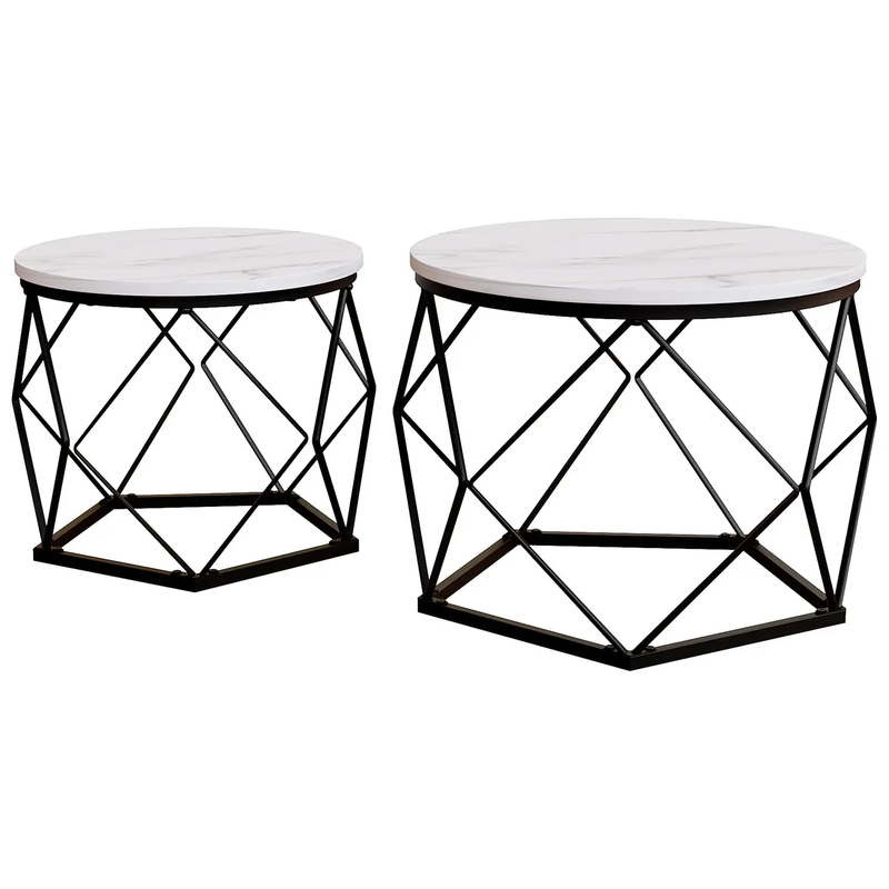 Side Tables Nested Brooklyn Geometric Marble Effect/Black 2pcs