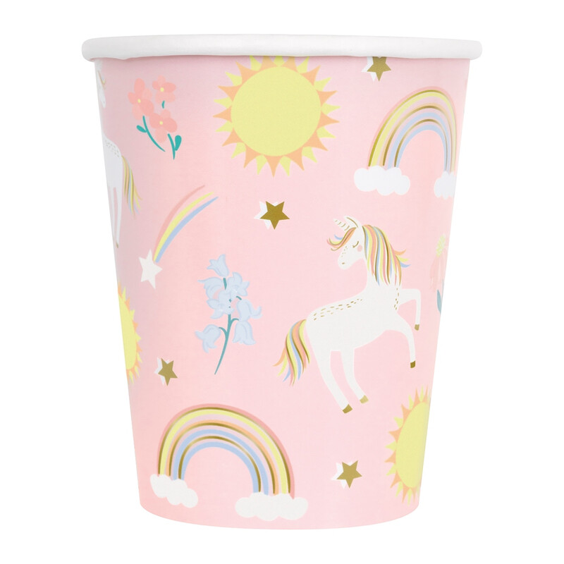 Unique Paper Cups, Dainty Unicorn, 266ml, 8 pack