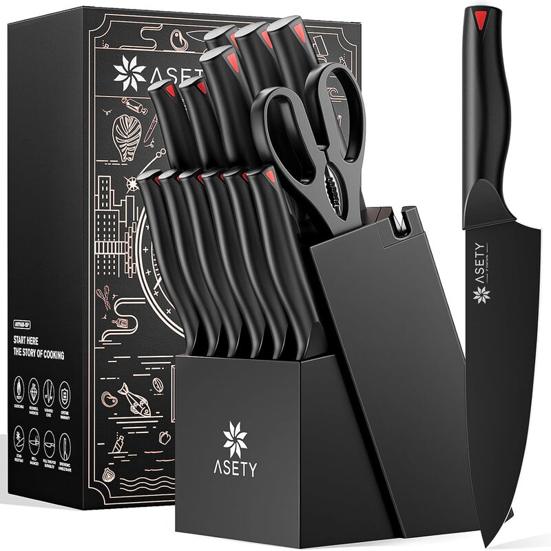 ASTEY 15pcs Kitchen Knife Set, PP Handle, Painted Finish
