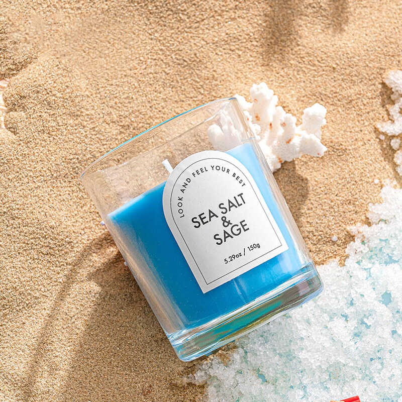 Transparent Colored Scented Candle - Sage & Sea Salt (Blue), 140G, 1PC