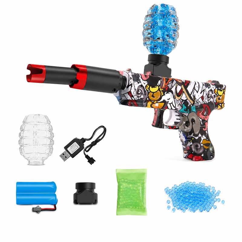Regenbogen Feuerwerks-Pistole Wasserperlen-Blaster-Set 500 ml 3 Farben gemischt mit Lithium-Batterie und Ladekabel Zubehör