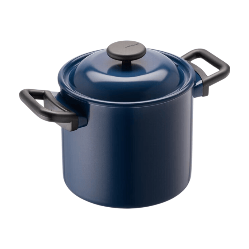 LocknLock Decor IH Induktions-Schmortopf 20 cm – Marineblau Aluminium-Schmortopf mit Keramikbeschichtung und Bakelithandgriffen, geeignet für Induktion, Gas, Elektro- & Glaskochfeld