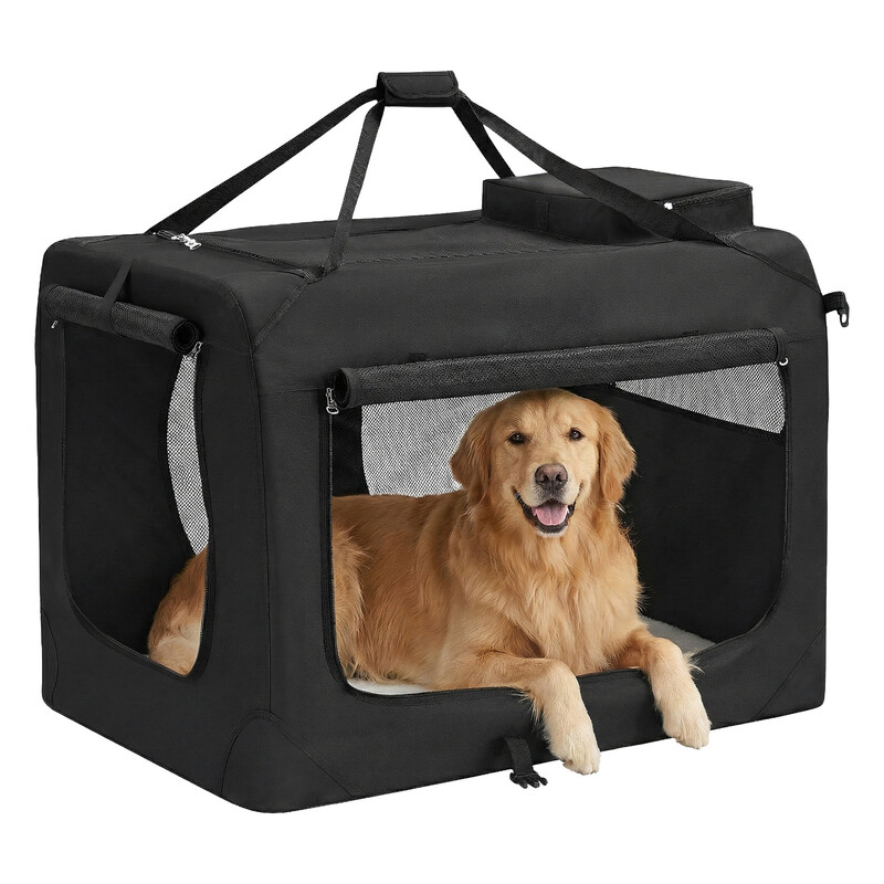 Ochama Opvouwbare huisdierendrager, draagbare kattendrager en hondendrager, zachte reisdrager voor huisdieren met ademend gaas, met handvatten, opbergruimte, 122 x 79 x 79 cm, zwart