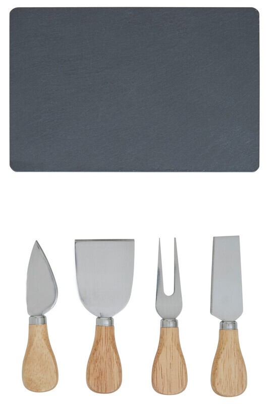 Elegant Slate Board and 4 Piece Cheese Knife Set, Premium Cheese Board With Knife, St