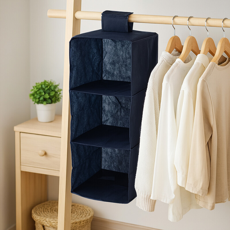 3 Sections Blue Hanging Garment Organiser