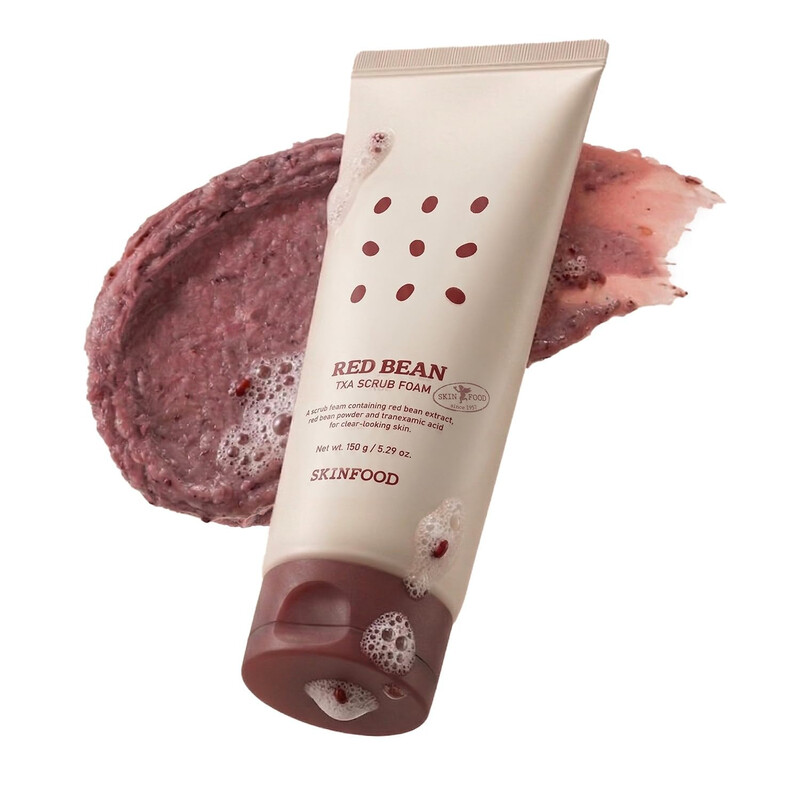 SKINFOOD Rode Bonen Schuurmiddel Schuimreiniger, Koreaanse Exfoliërende Gezichtsreiniger met Rode Bonenkorrels, Diepe Reiniging & Gladde Huidtextuur Verzorging, Tranexaminezuur, Vegan, 150 g / 5,29 oz