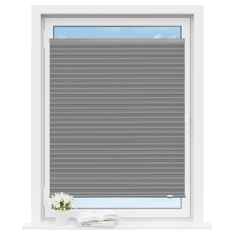 WOLTU Plissee ohne Bohren mit Saugnäpfen, Faltrollo Plisseerollo innen lichtdurchlässig, Sonnenschutz für gängige Fenster Dachfenster Balkontüren, 60x130 cm, Grau