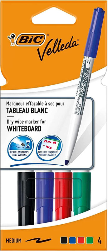 Velleda 1741 Whiteboard Marker Assorted Colours， Pack of 4