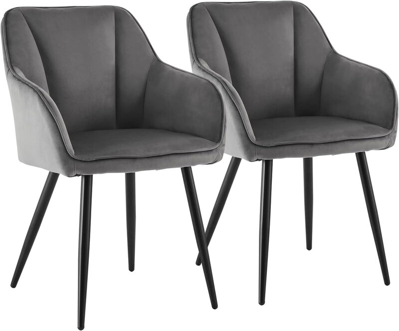 CLIPOP Dining Chairs Set of 2 Grey Velvet Padded Kitchen Tub Chair with Armrest and Metal Legs, Lounge Upholstered Armchair for Living Room Bedroom or Home Office 0322 grey 44*50*84 cm