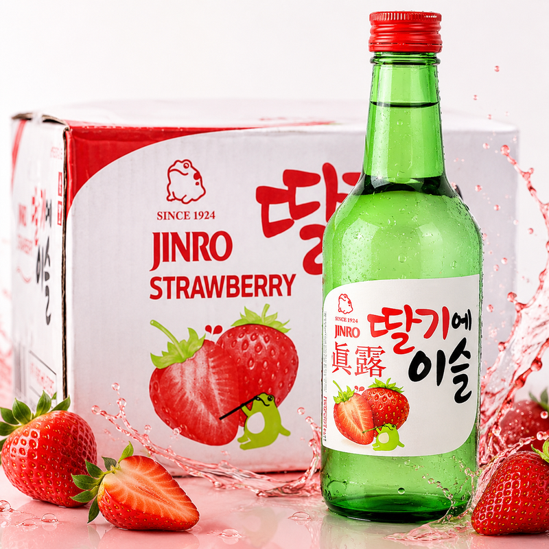 Jinro Soju Aardbei 13% Alc.20 X 360 ML doos bulk voordeel