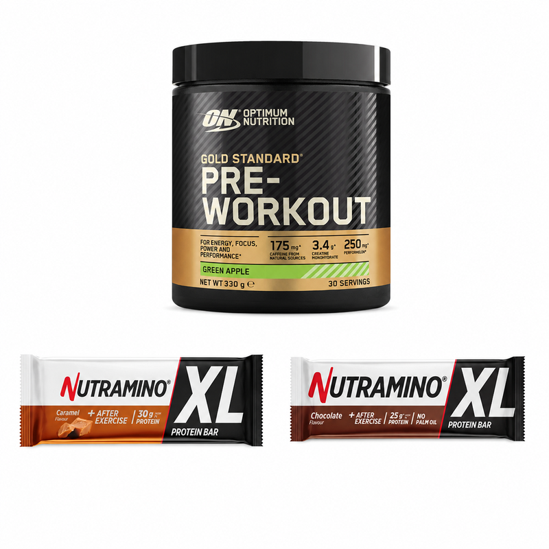 Optimum Nutrition Gold Standard Groene Appel Pre-Workout & Nutramino XL Proteïnereep Bundel
